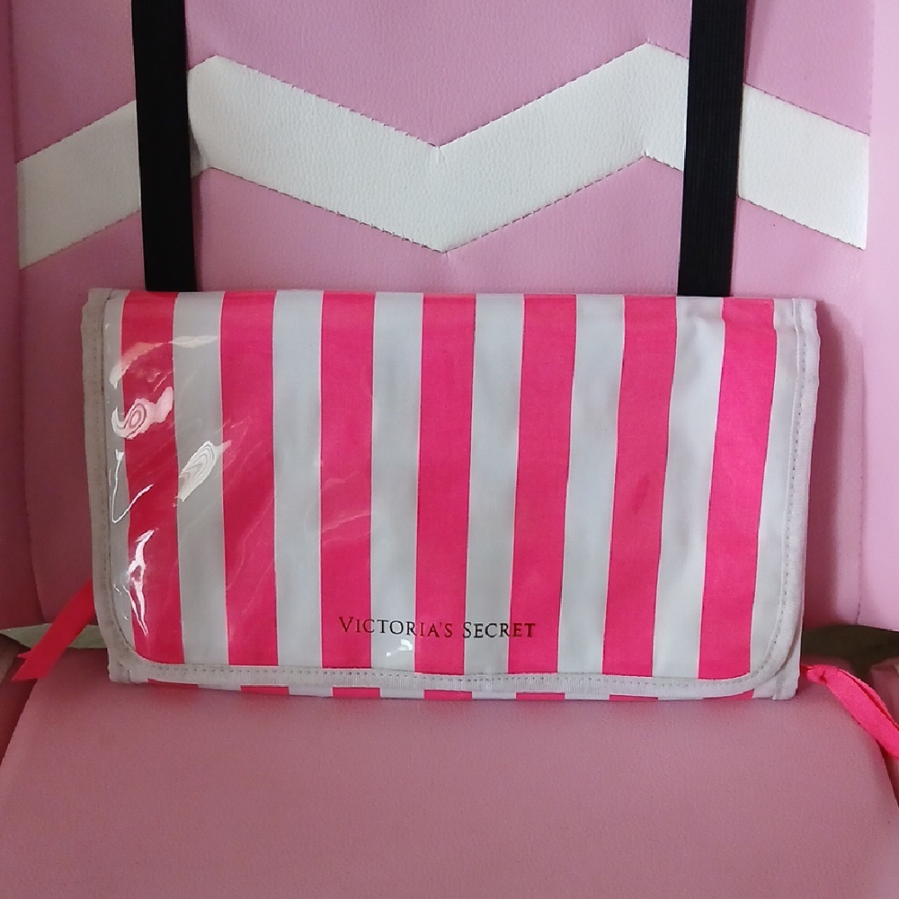 Victoria's Secret Pink and White Striped Cosmetic Bag